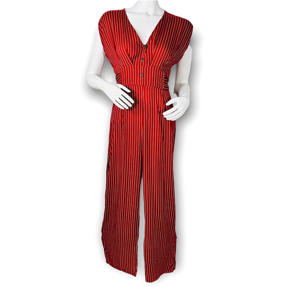 Cotton On Pants - Cotton-on jenny stripe garnet delilah deep v-Neck jumpsuit
